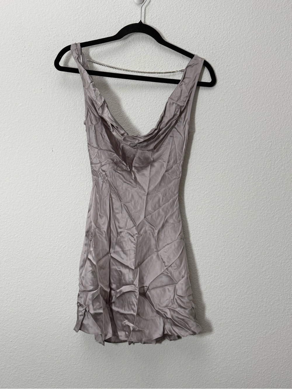 Guizio Cowl Slip Mini Dress Ice Grey Crystal Chain Open Back XS NWOT MSRP $288 - Picture 2 of 10